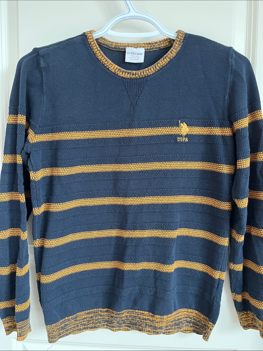 U.S. Polo Assn. Navy and Gold Striped Crewneck Sweater